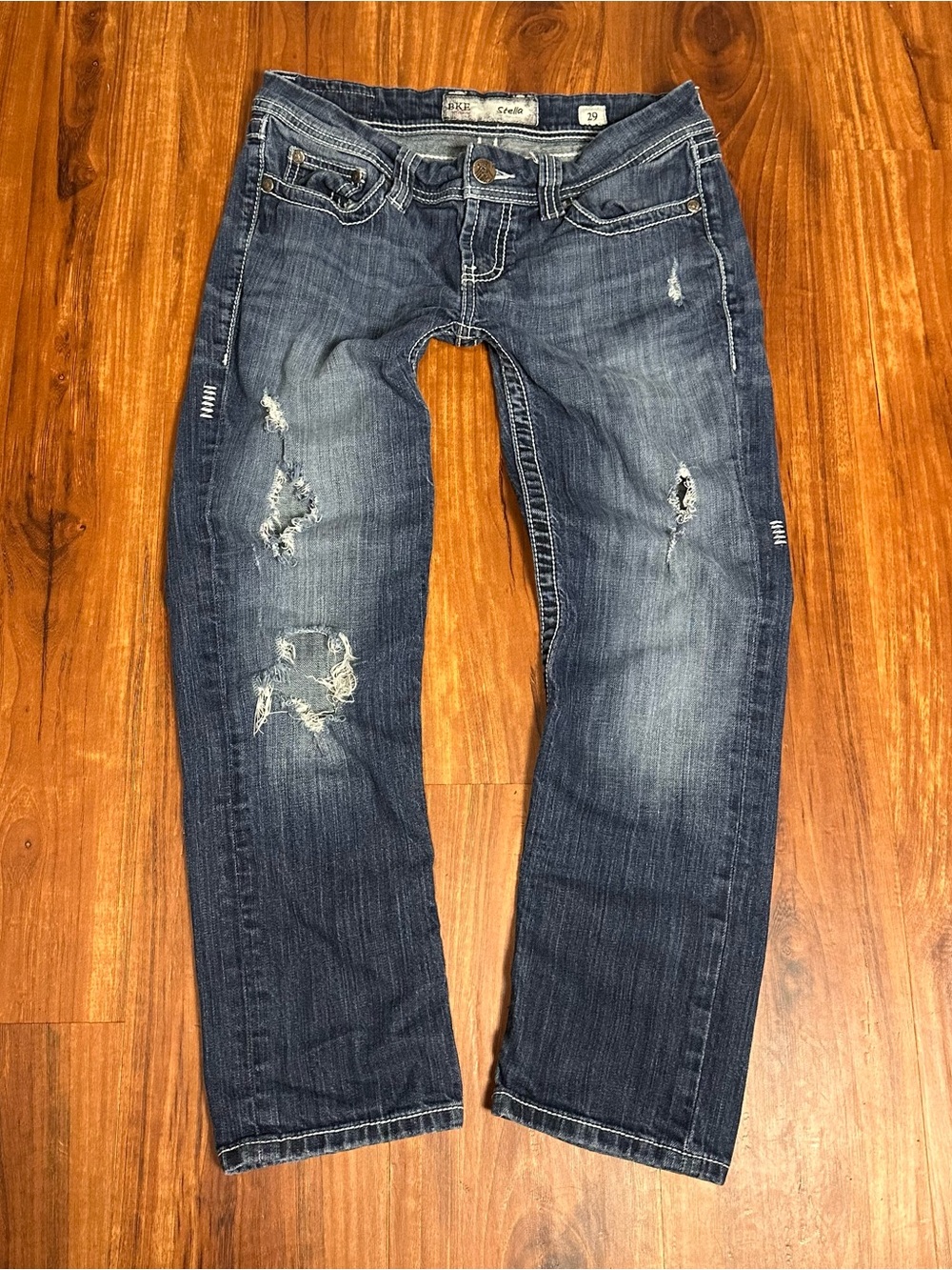 BKE Distressed Dark Blue Straight Jeans